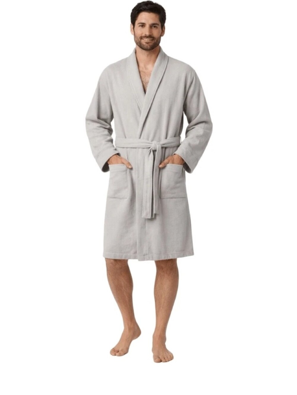 Room Essentials bath robe features a simple kimono collar and a tied belt
